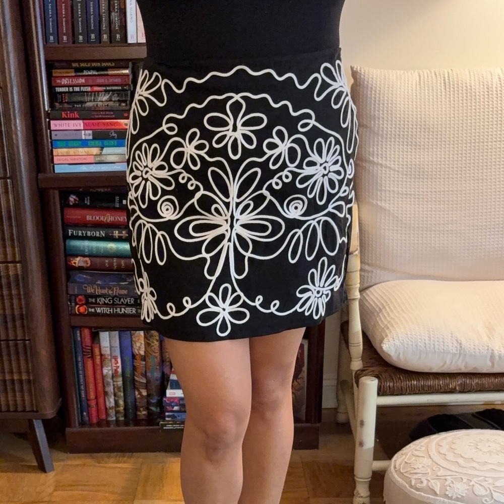 Forever 21 Black and White Embroidered Mini Skirt